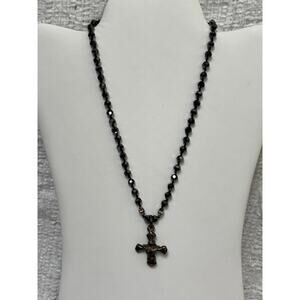 Lori Frantz-Koenig Sterling Silver Black Bead Cross Necklace 16" #62368